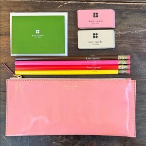 kate spade Pink Leather Pencil Pouch with Matching Stationery